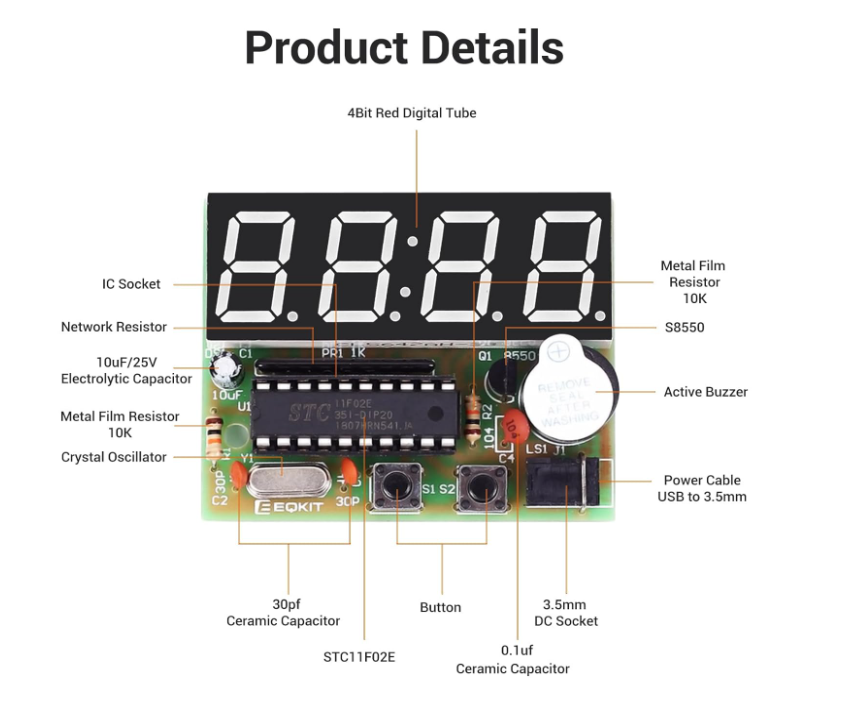 4-Digit Digital Clock Kits with PCB for Soldering