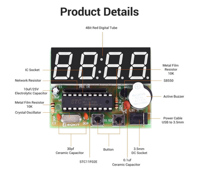 4-Digit Digital Clock Kits with PCB for Soldering